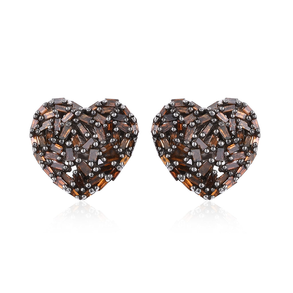 GP - Red Diamond & Blue Sapphire Heart Earrings with Push Back in Platinum Overlay Sterling Silver 0.50 Ct._2964469