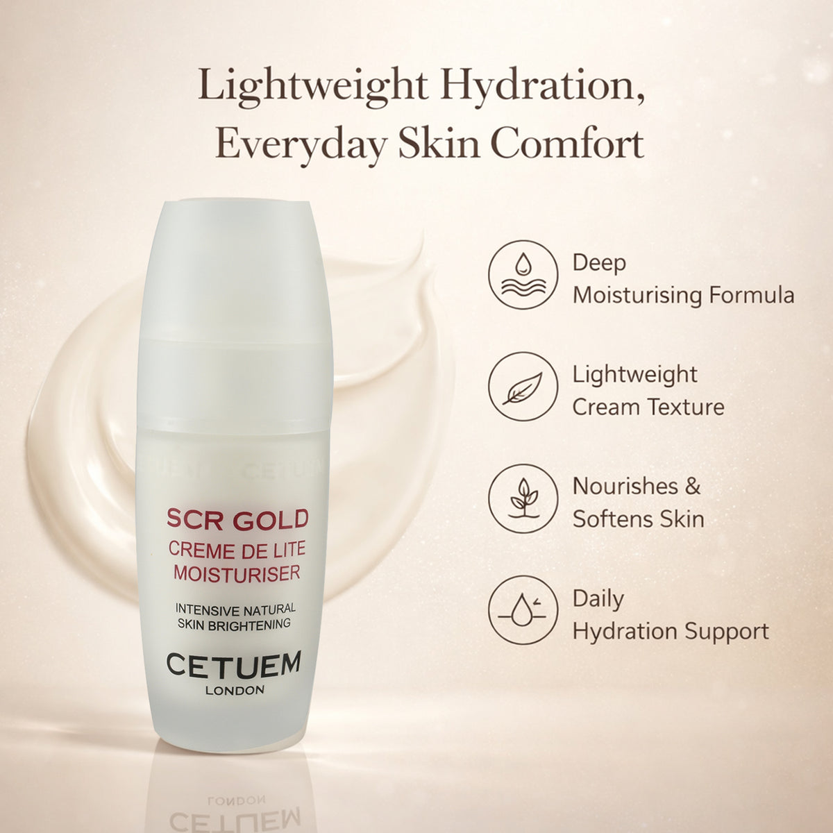 Cetuem Creme De Lite Moisturise with Skin Lightening Complex, Ceramide Oil and vitamins C and E for Youthful, Glowing Skin 2984483 2