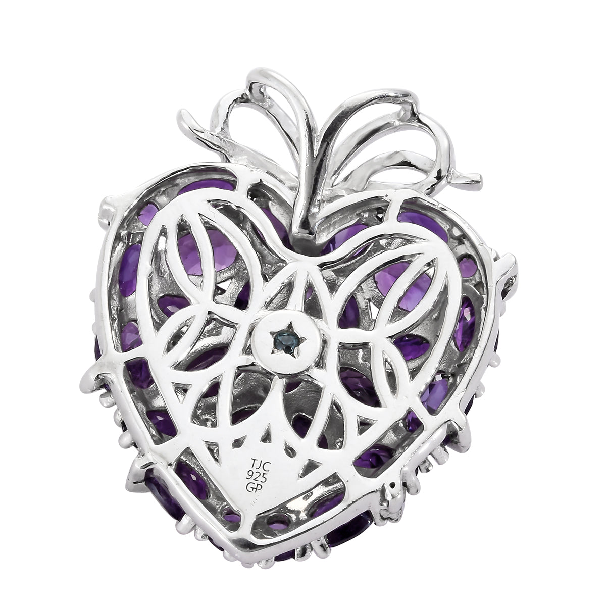 GP - Amethyst, Natural Cambodian Zircon &amp; Blue Sapphire Heart Pendant in Rhodium Overlay Sterling Silver 7.30 Ct 2986840 3