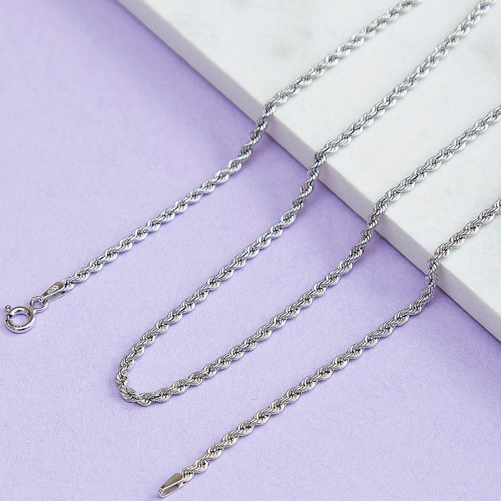 2mm Hollow Rope Chain 20 Inch in 9K White Gold 7581509 2