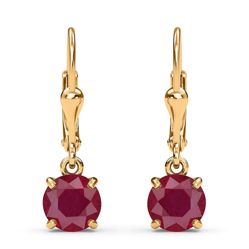 African Ruby Earrings (with Lever Back) in 18K Vermeil Yellow Gold Plated Sterling Silver 4.13 Ct.