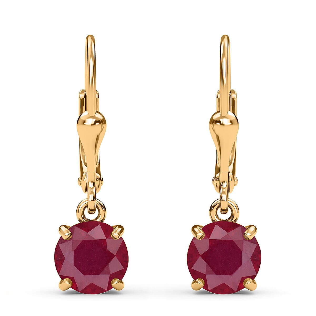 3.75 Ct African Ruby Solitaire Lever Back Earrings in Gold Plated Sterling Silver 3341899 0