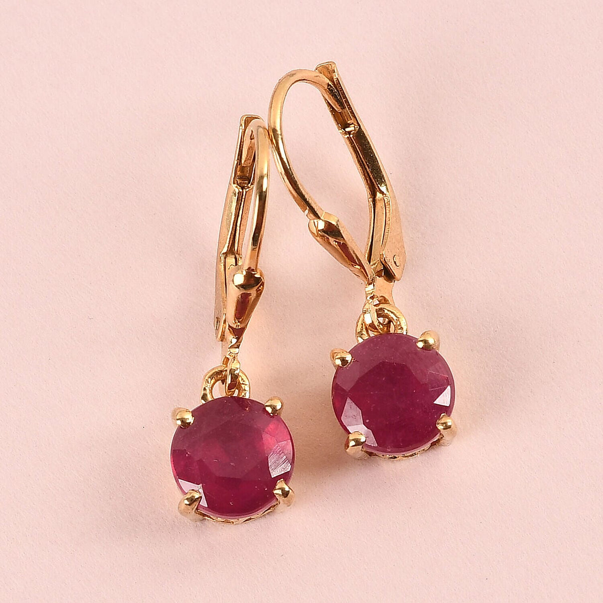 3.75 Ct African Ruby Solitaire Lever Back Earrings in Gold Plated Sterling Silver 3341899 2