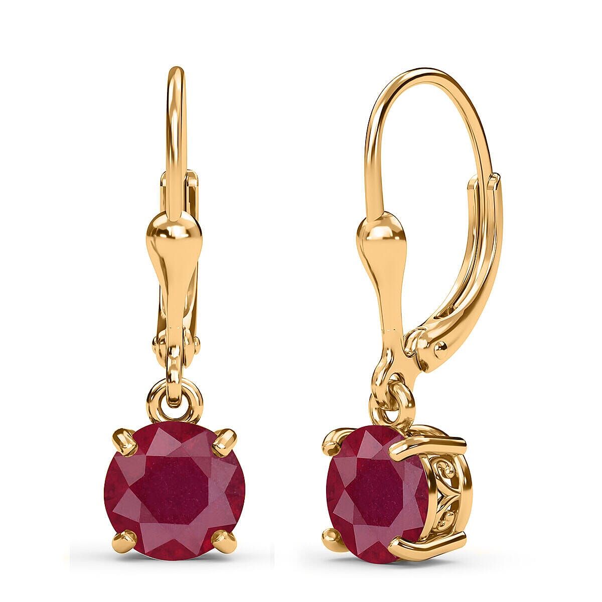 3.75 Ct African Ruby Solitaire Lever Back Earrings in Gold Plated Sterling Silver 3341899 4