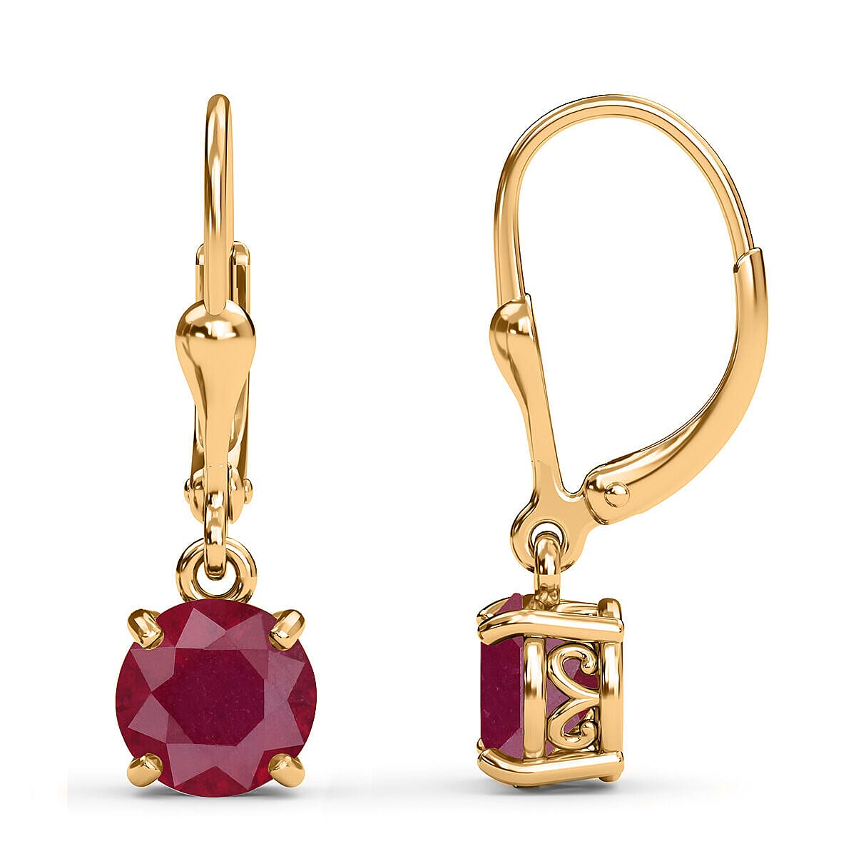 3.75 Ct African Ruby Solitaire Lever Back Earrings in Gold Plated Sterling Silver 3341899 11