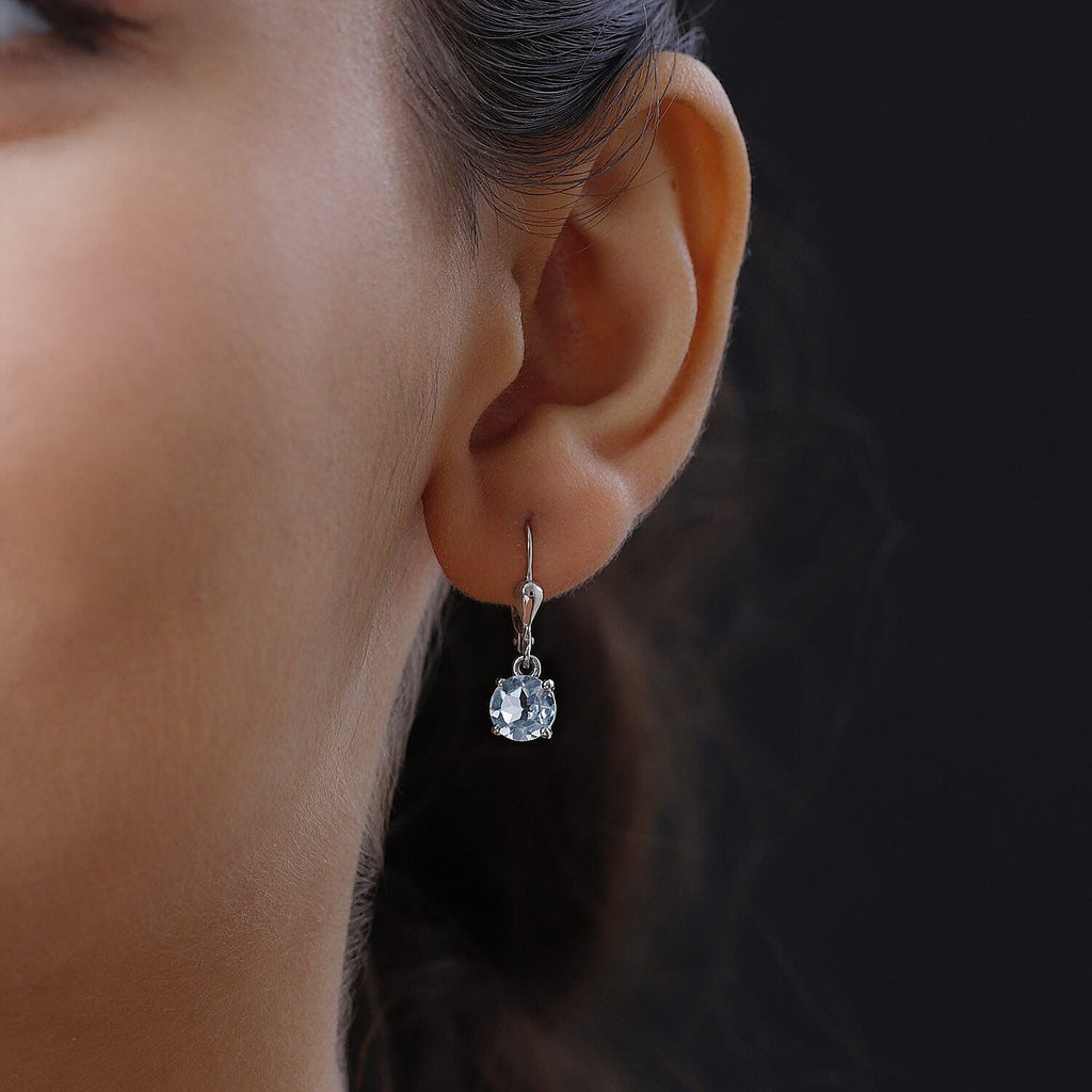 D'Joy Sky Blue Topaz Earrings with Lever Back in Platinum Overlay Sterling Silver 2.92 Ct.