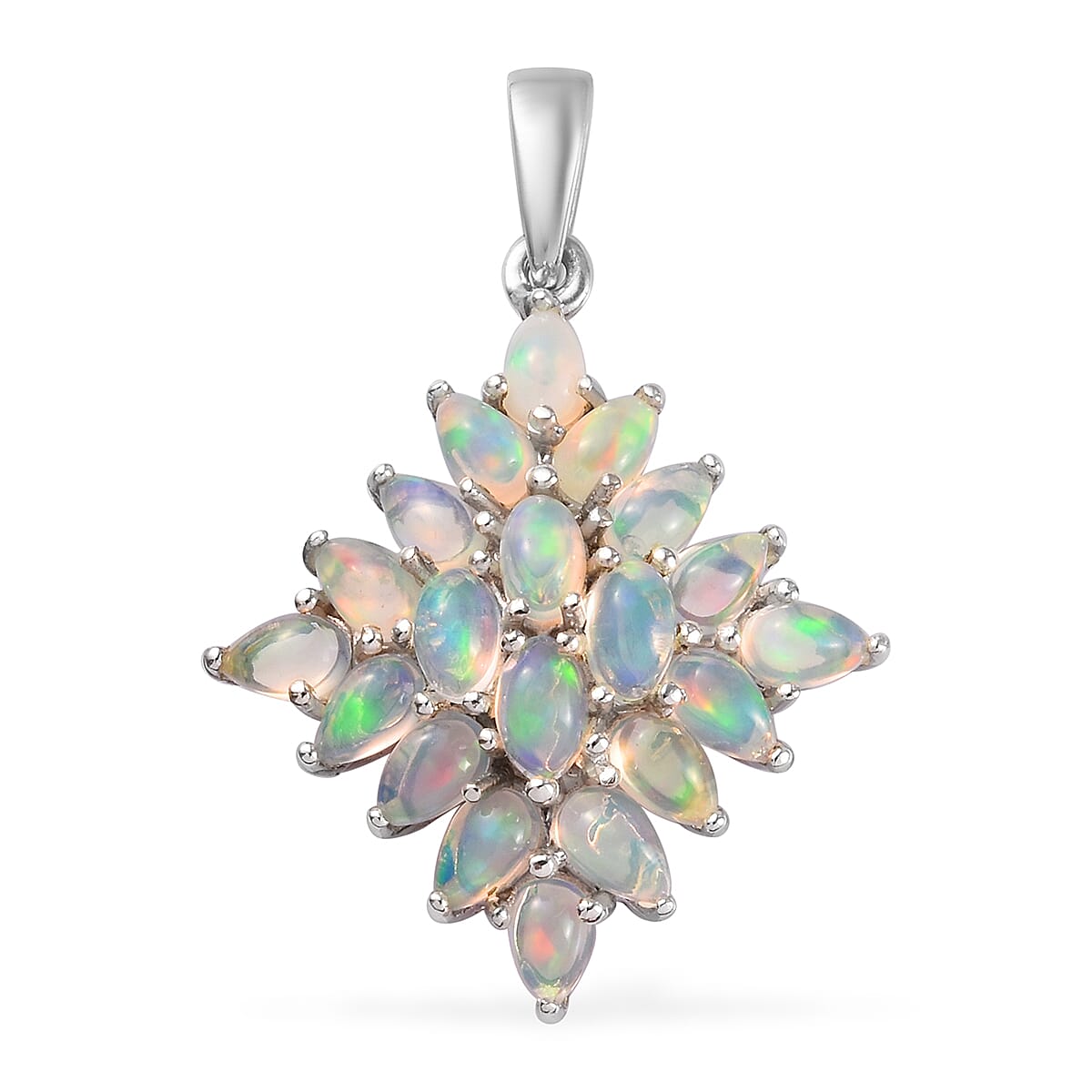 3 Carat Ethiopian Welo Opal Cluster Pendant in Platinum Plated Sterling Silver 3589724 0