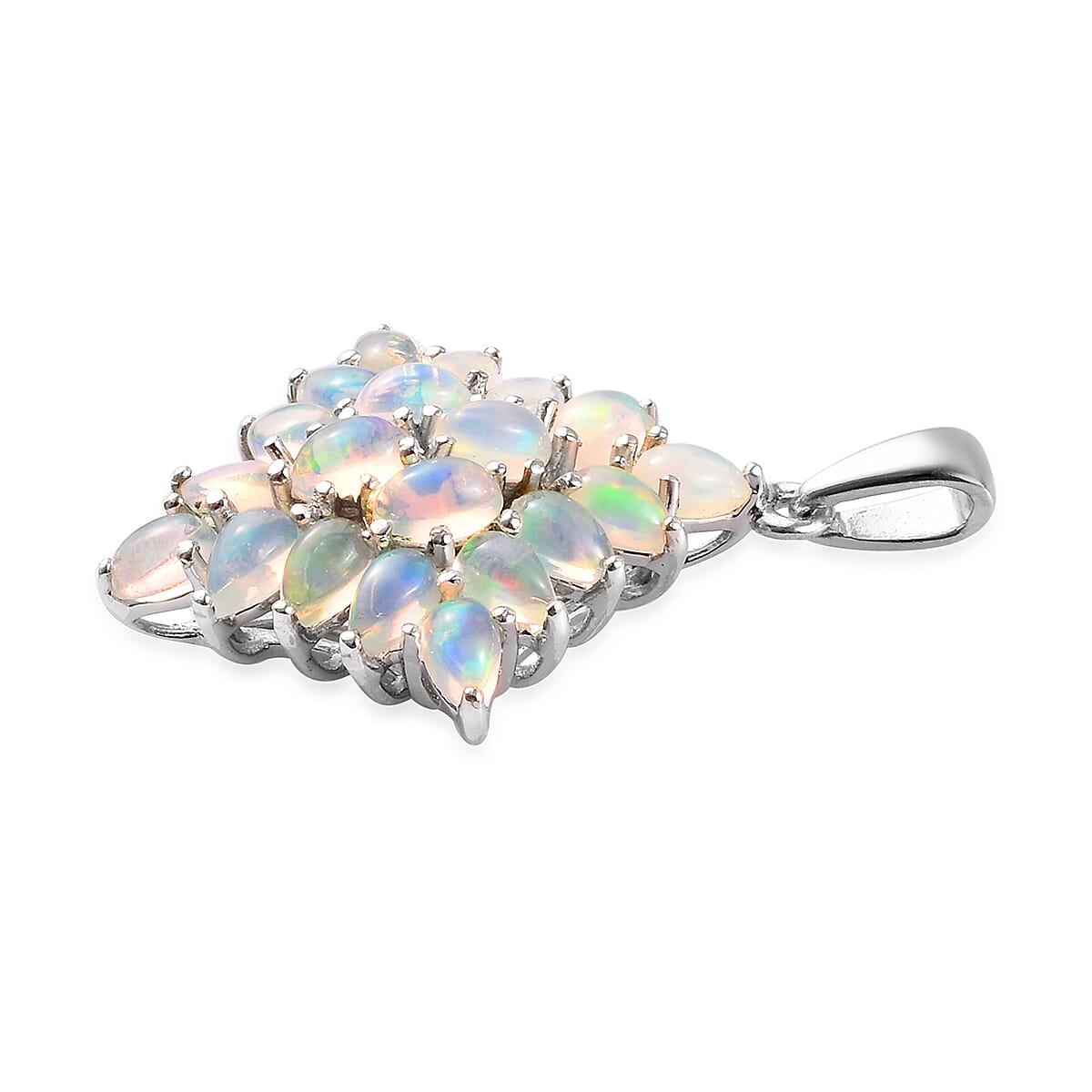 3 Carat Ethiopian Welo Opal Cluster Pendant in Platinum Plated Sterling Silver 3589724 3