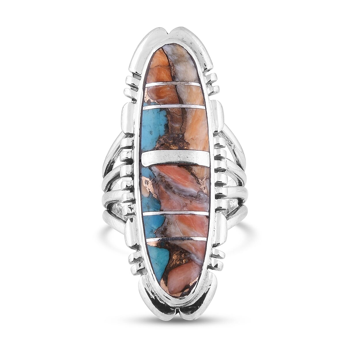 3 Ct. Artisan Crafted Spiny Turquoise Ring in Rhodium Plated Sterling Silver 6091718 0