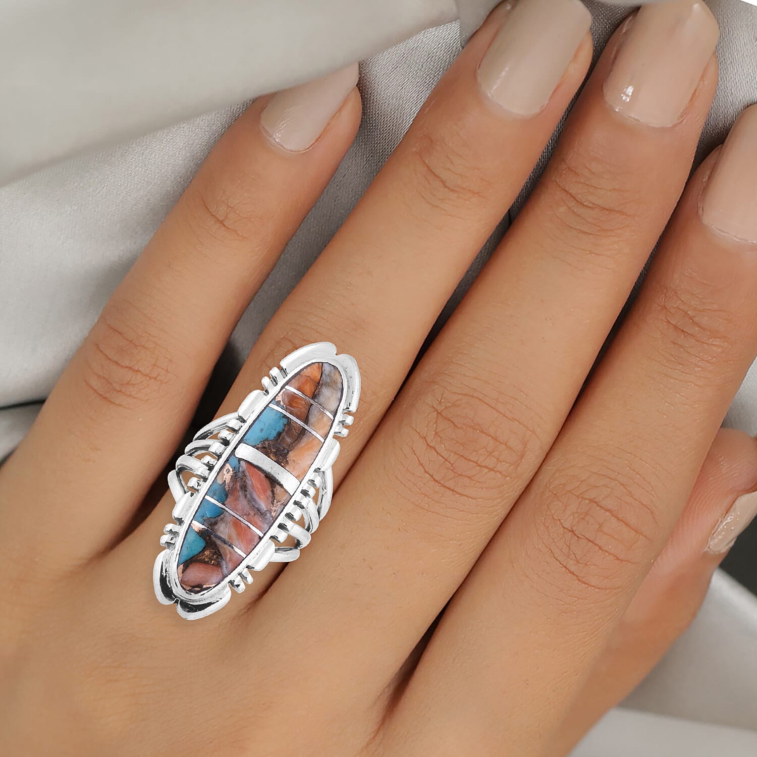 3 Ct. Artisan Crafted Spiny Turquoise Ring in Rhodium Plated Sterling Silver 6091718 1