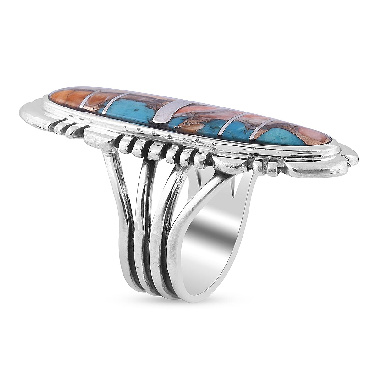 3 Ct. Artisan Crafted Spiny Turquoise Ring in Rhodium Plated Sterling Silver 6091718 2