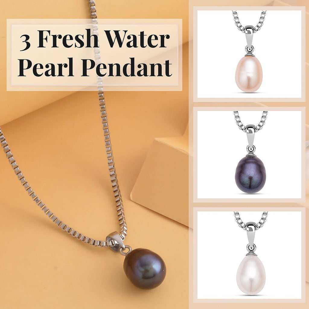 Set of 3 Fresh Water Pearl Pendant with Chain (Size 20) 15.00 Ct.