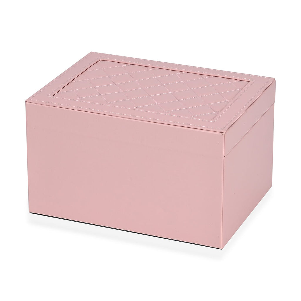 3 Layer Quilted Jewellery Box With Lock & Key - Pink