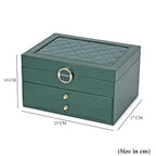 3 Layer Quilted Jewellery Box With Lock & Key -  Olive Green
