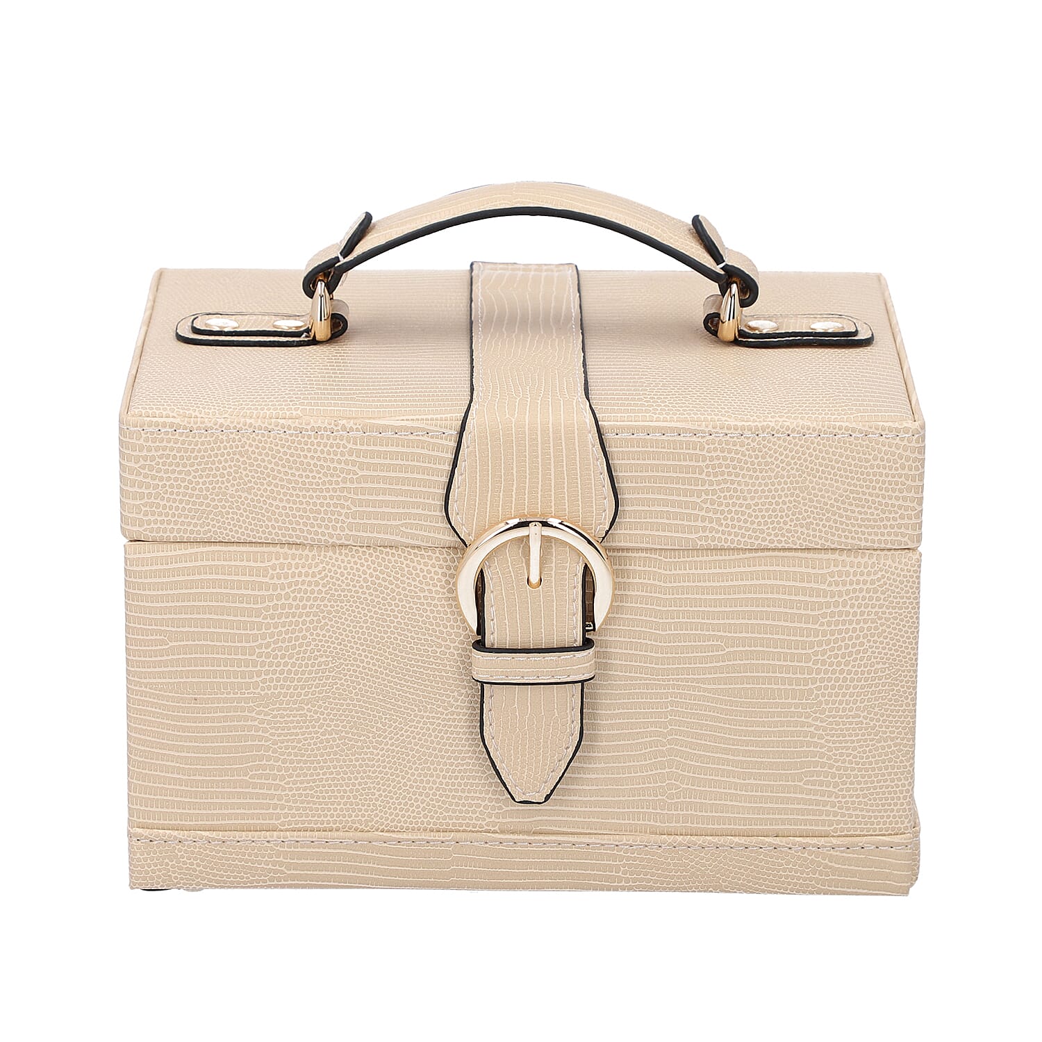 3 Layer Lizard Skin Pattern Jewellery Box with Inside Mirror and Button Lock - Black 6071891 2