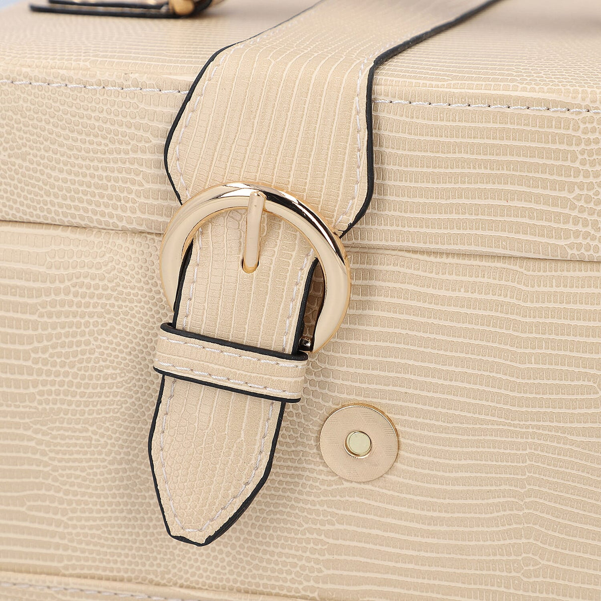 3 Layer Lizard Skin Pattern Jewellery Box with Inside Mirror and Button Lock - Black 6071891 3