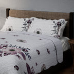 Flowers in Bloom- Summer Quilt with 2 Pillowcases (Double Size) - White and Purple
