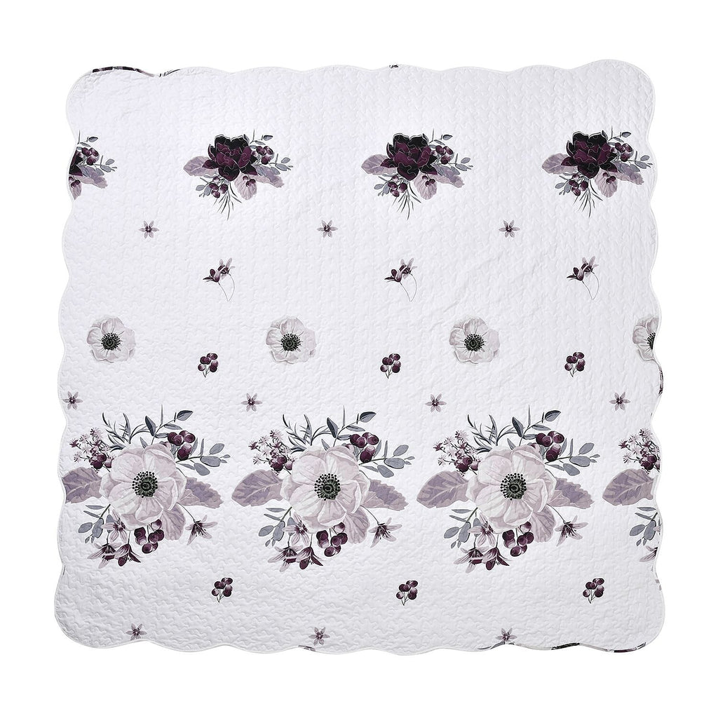 Flowers in Bloom- Summer Quilt with 2 Pillowcases (Double Size) - White and Purple