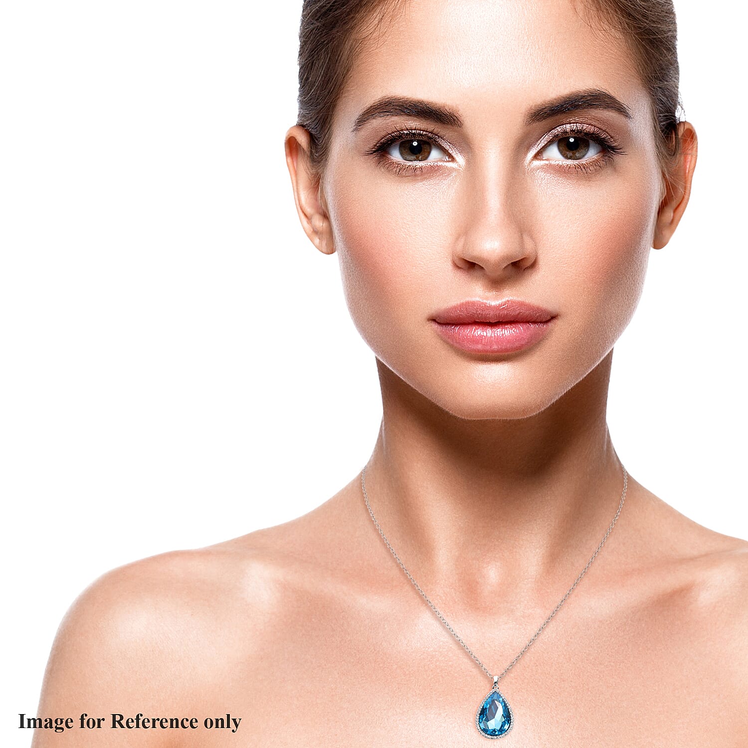 3 Piece Set -Simulated Sky Blue Topaz, Austrian Crystal Pendant with Chain (Size 24 with 3 inch Extender) in Silver Tone &amp; Fuchsia with Multi Colour Scarf (Size 50 Cm) in Gift Box 3710079 1