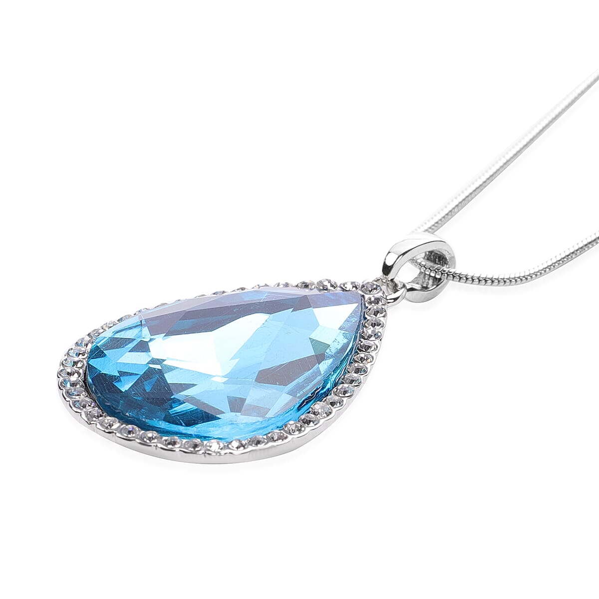 3 Piece Set -Simulated Sky Blue Topaz, Austrian Crystal Pendant with Chain (Size 24 with 3 inch Extender) in Silver Tone &amp; Fuchsia with Multi Colour Scarf (Size 50 Cm) in Gift Box 3710079 2