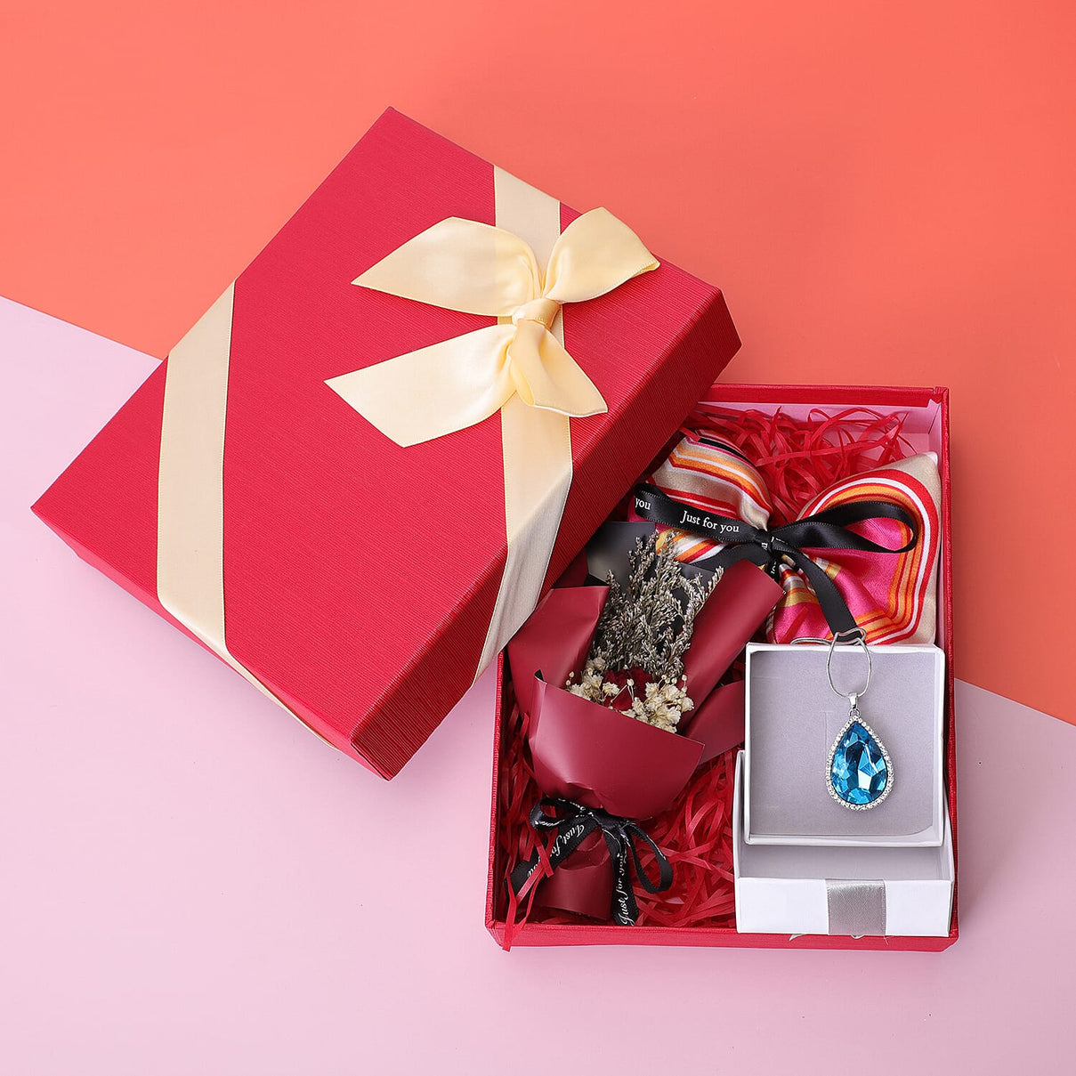3 Piece Set -Simulated Sky Blue Topaz, Austrian Crystal Pendant with Chain (Size 24 with 3 inch Extender) in Silver Tone &amp; Fuchsia with Multi Colour Scarf (Size 50 Cm) in Gift Box 3710079 4