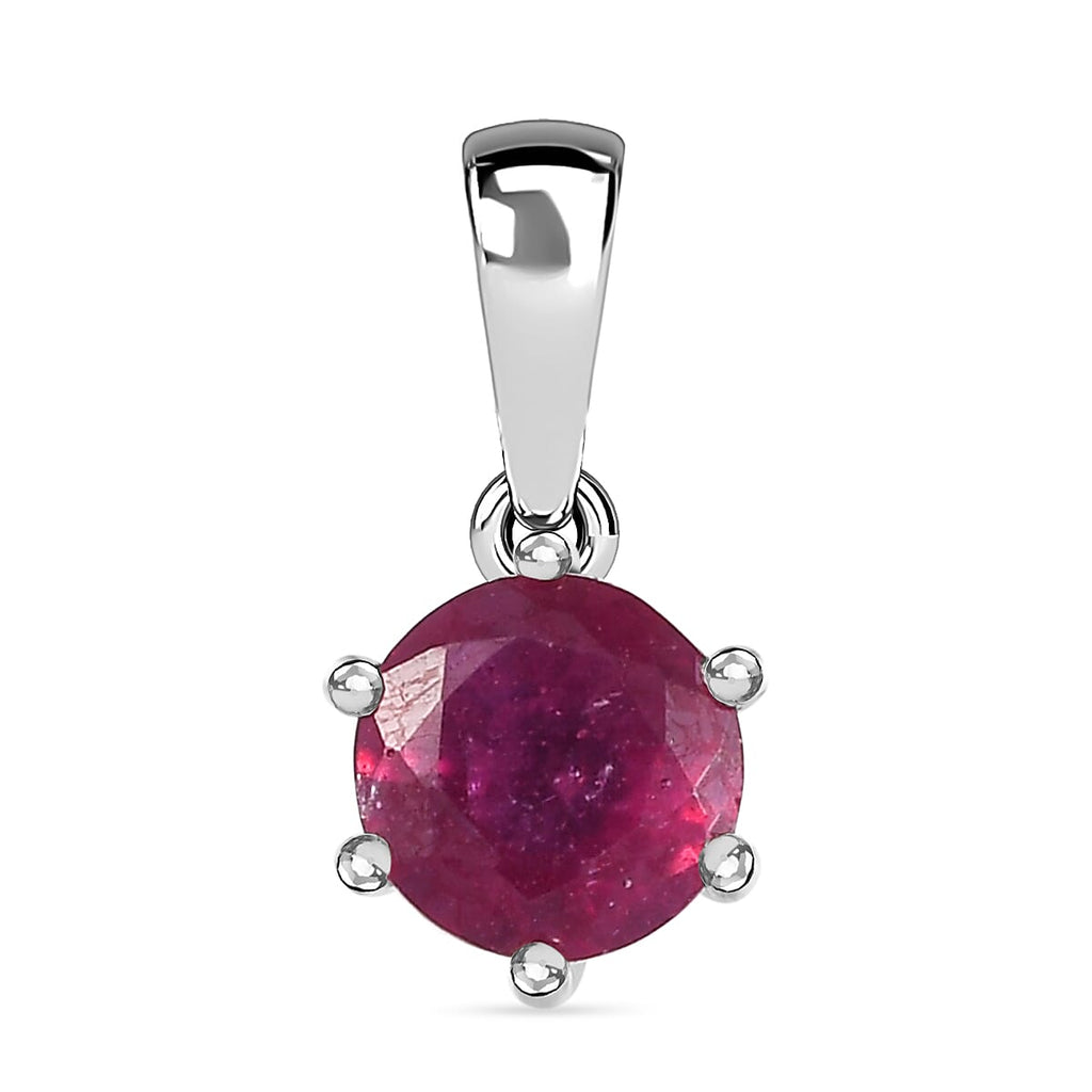 3 Piece Set - African Ruby Solitaire Stud Push Post Earring, Pendant and Solitaire Ring in Rhodium Overlay Sterling Silver 4.37 Ct.