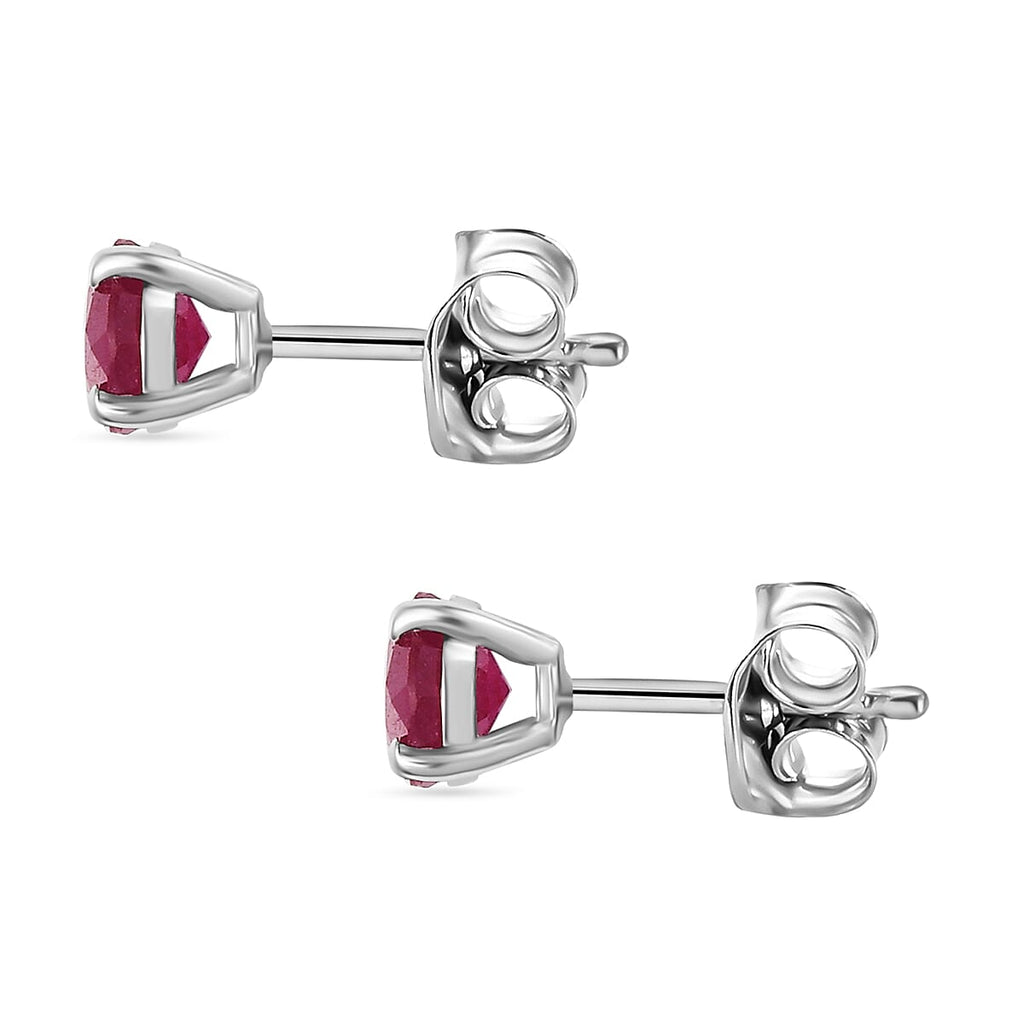 3 Piece Set - African Ruby Solitaire Stud Push Post Earring, Pendant and Solitaire Ring in Rhodium Overlay Sterling Silver 4.37 Ct.
