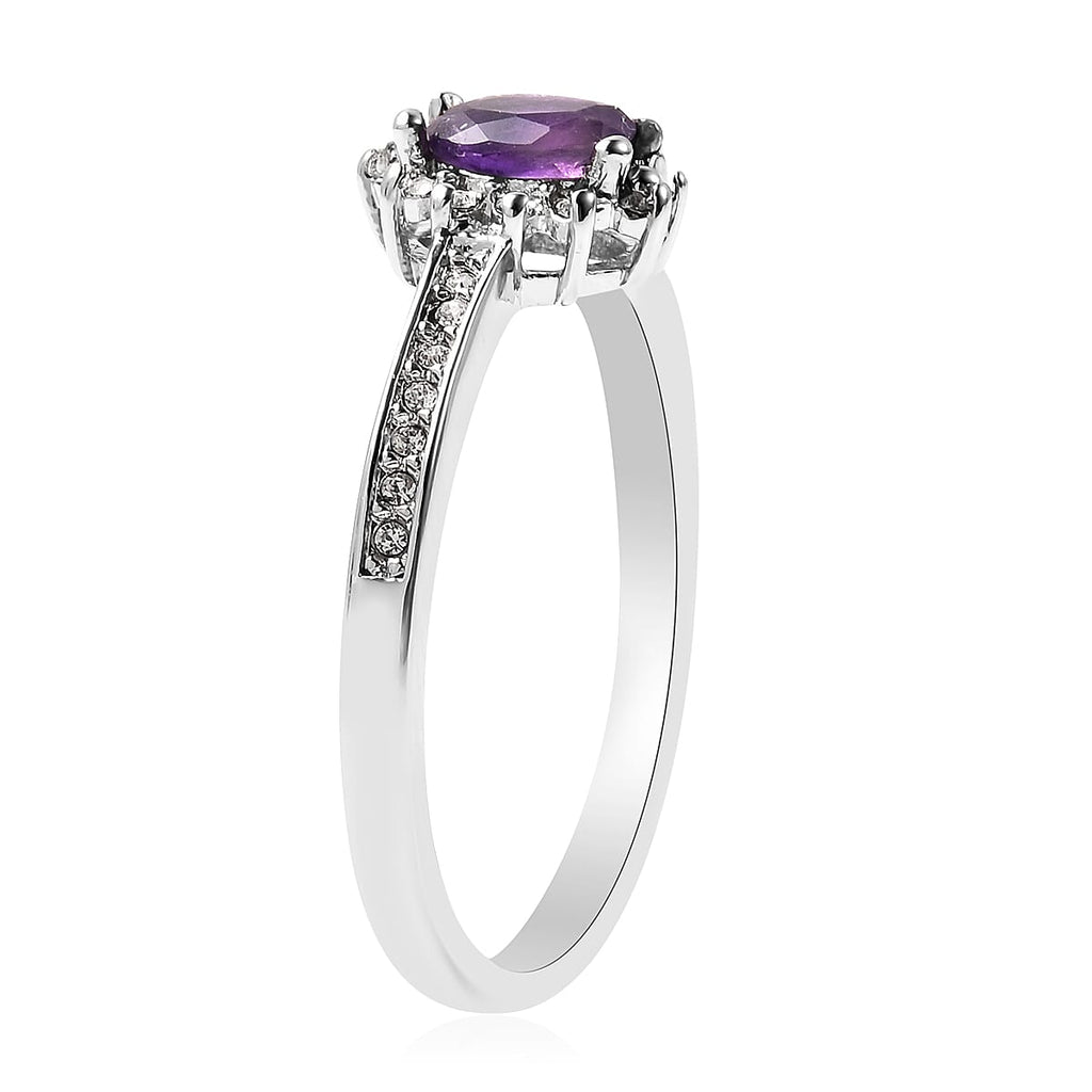 3 Piece Set - Amethyst and White Austrian Crystal Ring, Earrings (with Push Back) & Pendant with Chain (Size 20) in Stainless Steel 4.50 Ct.