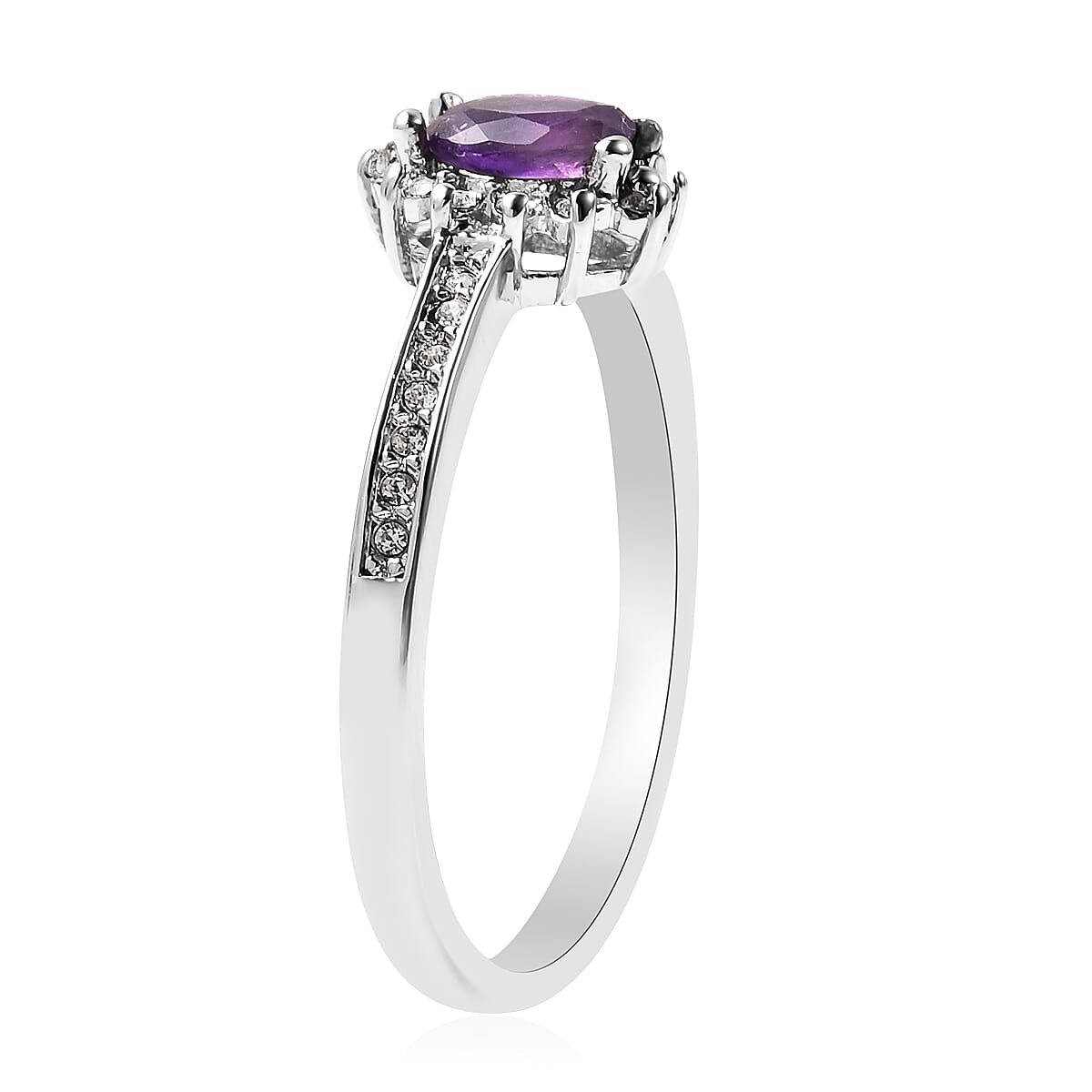 3 Piece Set - Amethyst and White Austrian Crystal Ring, Earrings (with Push Back) &amp; Pendant with Chain (Size 20) in Stainless Steel 4.50 Ct. 4031250 2