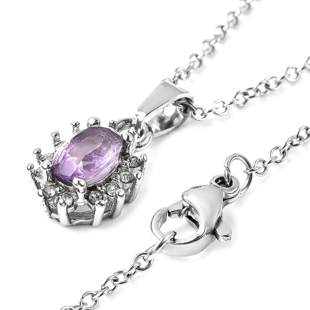 3 Piece Set - Amethyst and White Austrian Crystal Ring, Earrings (with Push Back) & Pendant with Chain (Size 20) in Stainless Steel 4.50 Ct.