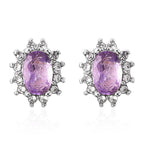 3 Piece Set - Amethyst and White Austrian Crystal Ring, Earrings (with Push Back) & Pendant with Chain (Size 20) in Stainless Steel 4.50 Ct.