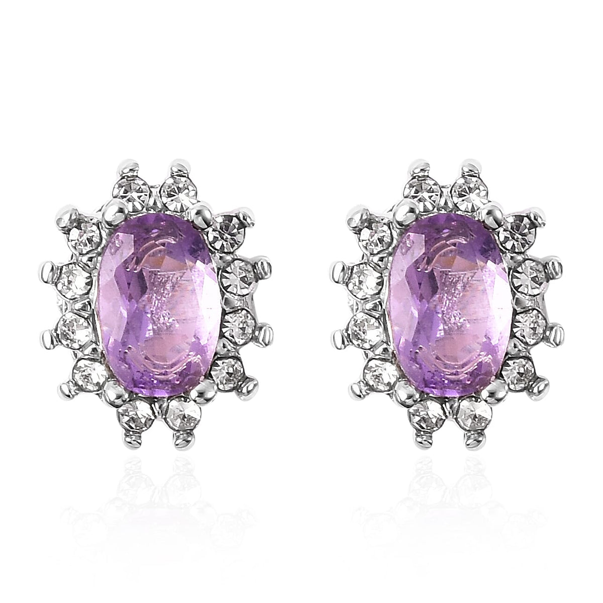 3 Piece Set - Amethyst and White Austrian Crystal Ring, Earrings (with Push Back) &amp; Pendant with Chain (Size 20) in Stainless Steel 4.50 Ct. 4031250 5