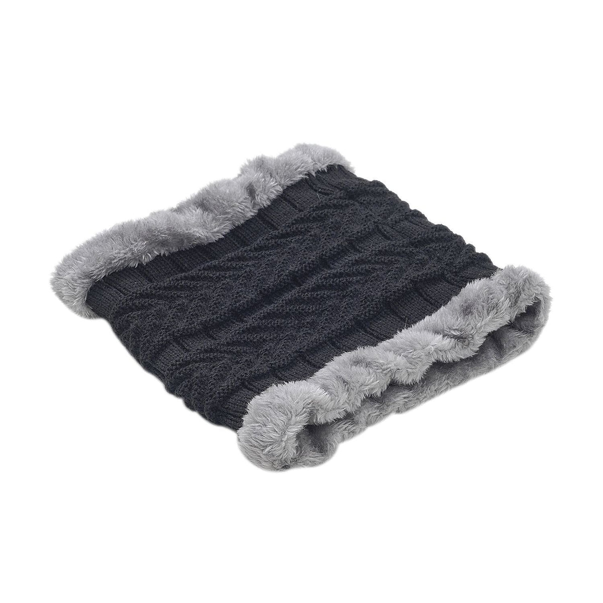 3 Piece Set - Winter Knit Slouchy Beanie Cap, Neck Warmer Scarf and Gloves - Black 7258921 4