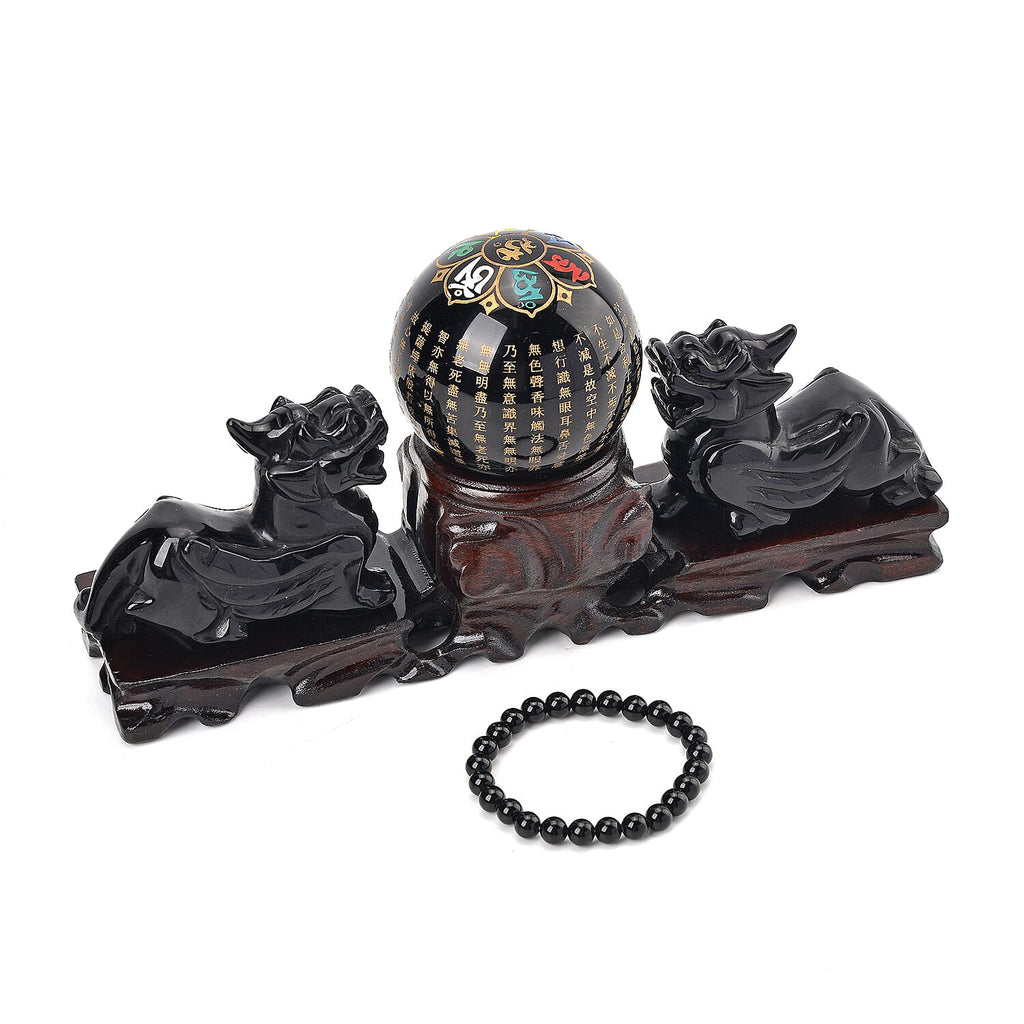 Handcrafted Pi Xiu Feng Shui Obsidian Figurine Sculptures With Stand & Stretchable Bracelet (Size - 7-7.5) - Presented in a Gift Box 11715.00 Ct.