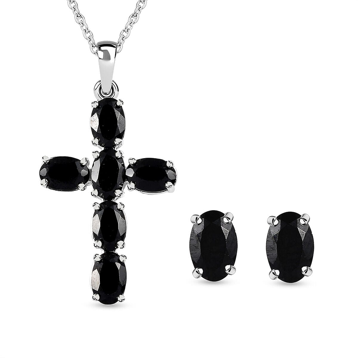 2 Piece Set - Boi Ploi Black Spinel Cross Pendant and Stud Earrings 4400870 0