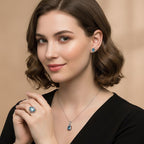 3 Piece Set - D'Joy Blue Zircon & Multi Sapphire Ring (Size - P), Pendant and Earring in Rhodium Overlay Sterling Silver 7.74 Ct.