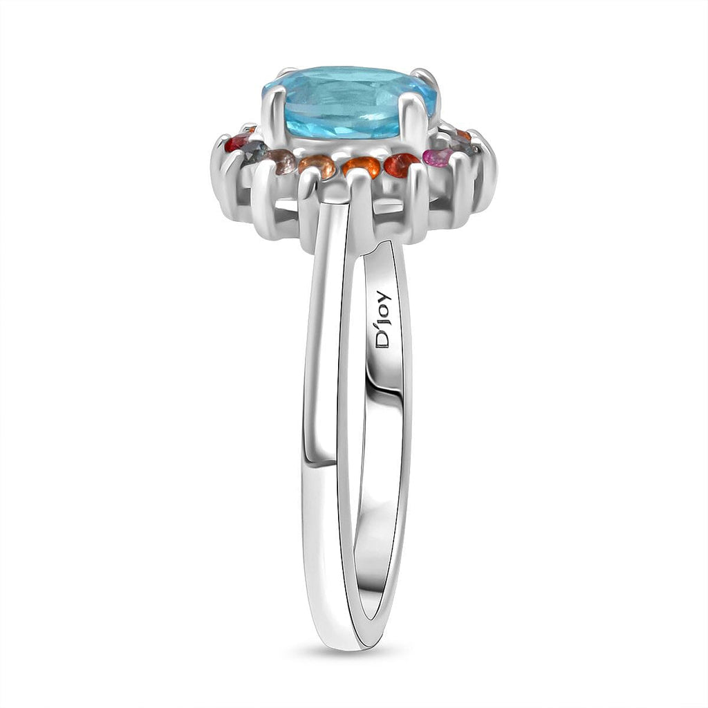 3 Piece Set - D'Joy Blue Zircon & Multi Sapphire Ring (Size - P), Pendant and Earring in Rhodium Overlay Sterling Silver 7.74 Ct.