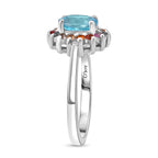 3 Piece Set - D'Joy Blue Zircon & Multi Sapphire Ring (Size - P), Pendant and Earring in Rhodium Overlay Sterling Silver 7.74 Ct.