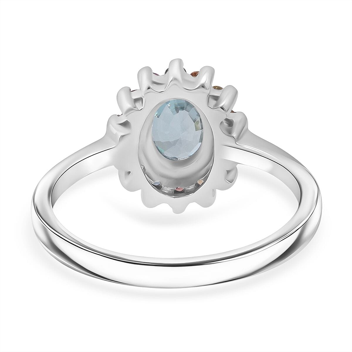 3 Piece Set - Blue Zircon, Multi Sapphire Halo Ring, Pendant and Earring in Rhodium Overlay Sterling Silver 7.74 Ct. 4436464 5