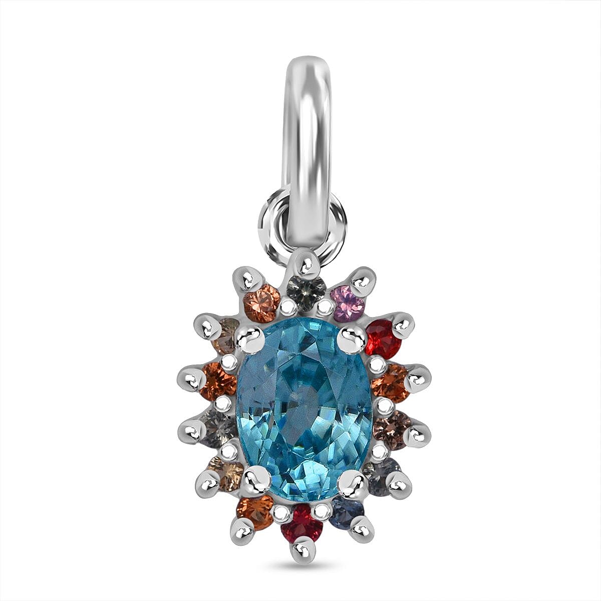 3 Piece Set - Blue Zircon, Multi Sapphire Halo Ring, Pendant and Earring in Rhodium Overlay Sterling Silver 7.74 Ct. 4436464 6