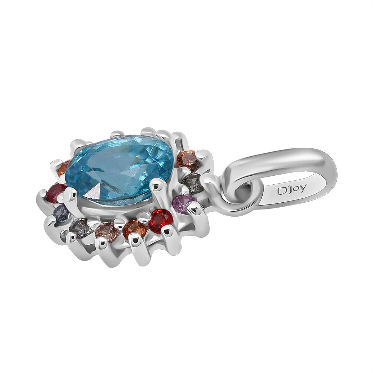 3 Piece Set - Blue Zircon, Multi Sapphire Halo Ring, Pendant and Earring in Rhodium Overlay Sterling Silver 7.74 Ct. 4436464 7