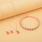 Set of 3 - Champagne Cubic Zirconia Bracelet (Size - 7), Push Back Earring & Pendant with Chain (Size 20-2 Ext) in Rose Gold Tone 8.20 Ct.