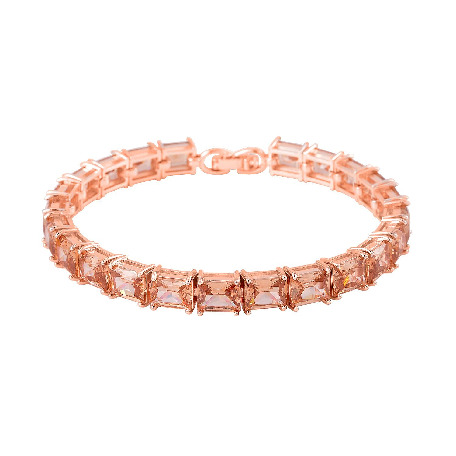 Set of 3 - Champagne Cubic Zirconia Bracelet (Size - 7), Push Back Earring &amp; Pendant with Chain (Size 20-2 Ext) in Rose Gold Tone 8.20 Ct. 4470361 4