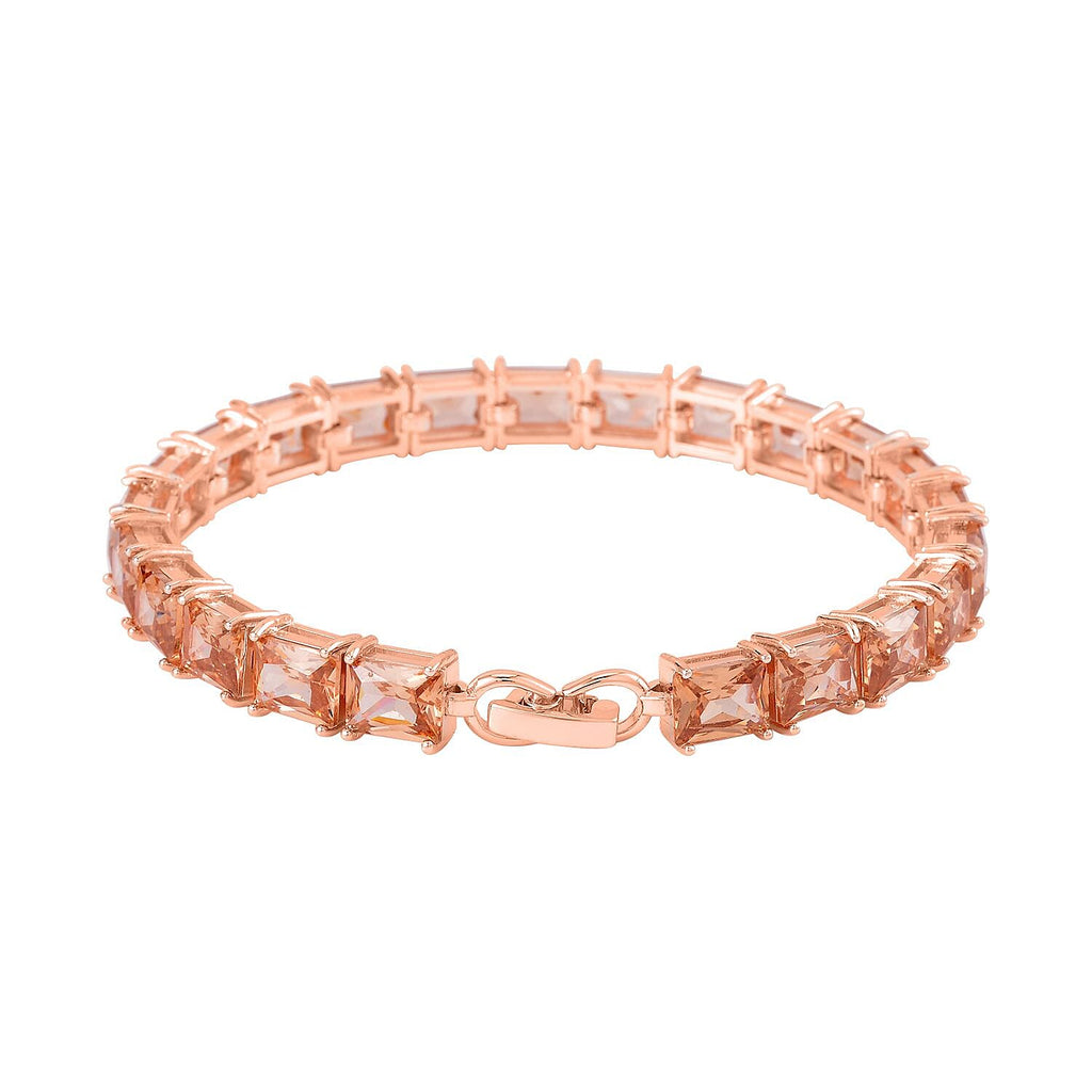Set of 3 - Champagne Cubic Zirconia Bracelet (Size - 7), Push Back Earring & Pendant with Chain (Size 20-2 Ext) in Rose Gold Tone 8.20 Ct.