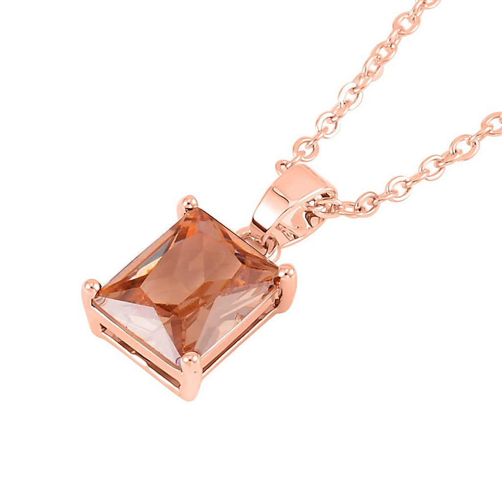 Set of 3 - Champagne Cubic Zirconia Bracelet (Size - 7), Push Back Earring & Pendant with Chain (Size 20-2 Ext) in Rose Gold Tone 8.20 Ct.