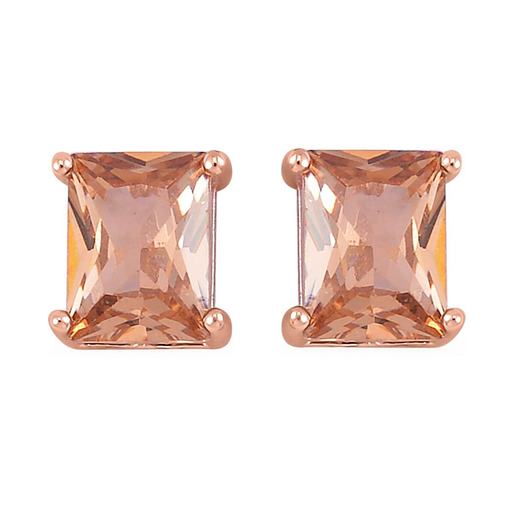 Set of 3 - Champagne Cubic Zirconia Bracelet (Size - 7), Push Back Earring & Pendant with Chain (Size 20-2 Ext) in Rose Gold Tone 8.20 Ct.