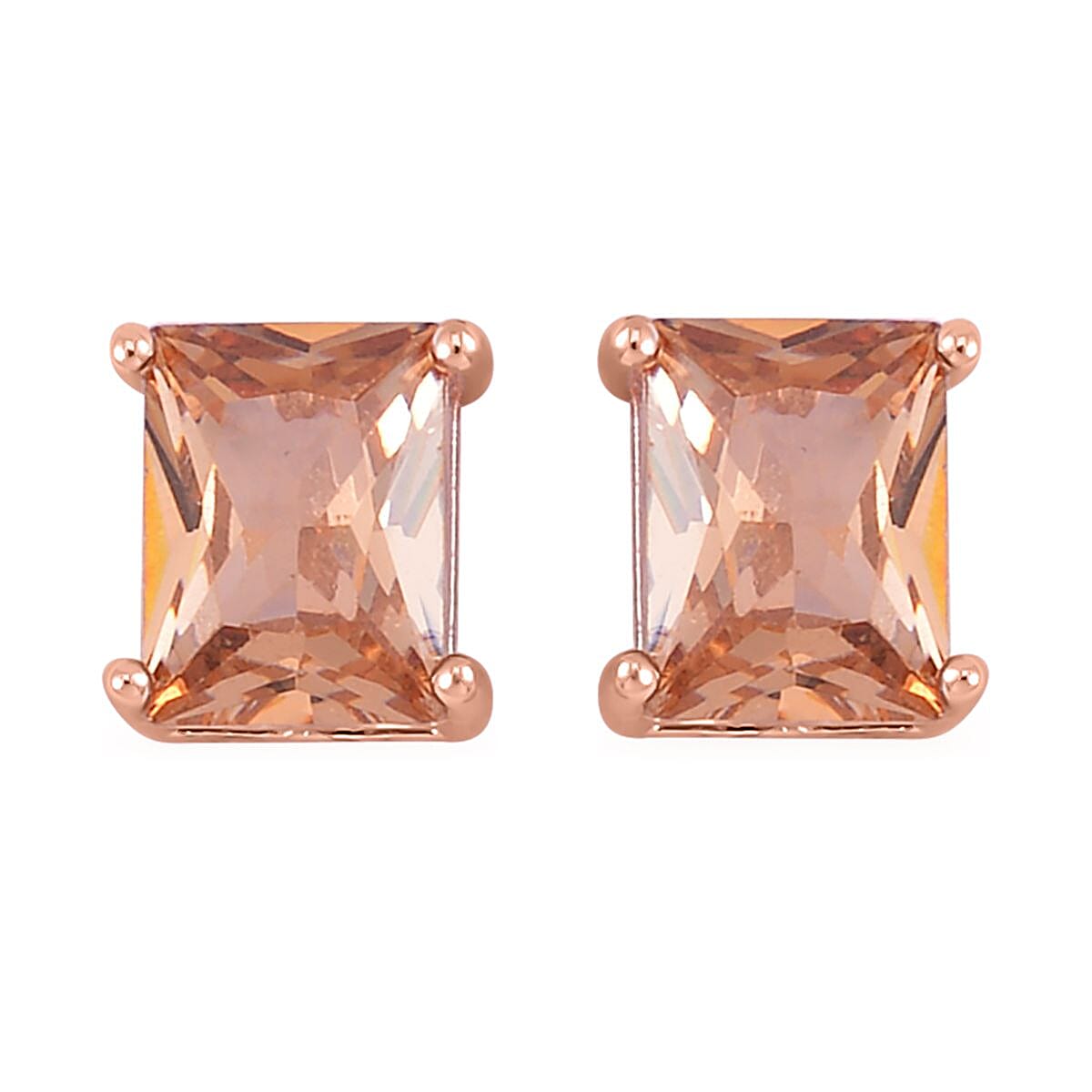 Set of 3 - Champagne Cubic Zirconia Bracelet (Size - 7), Push Back Earring &amp; Pendant with Chain (Size 20-2 Ext) in Rose Gold Tone 8.20 Ct. 4470361 8