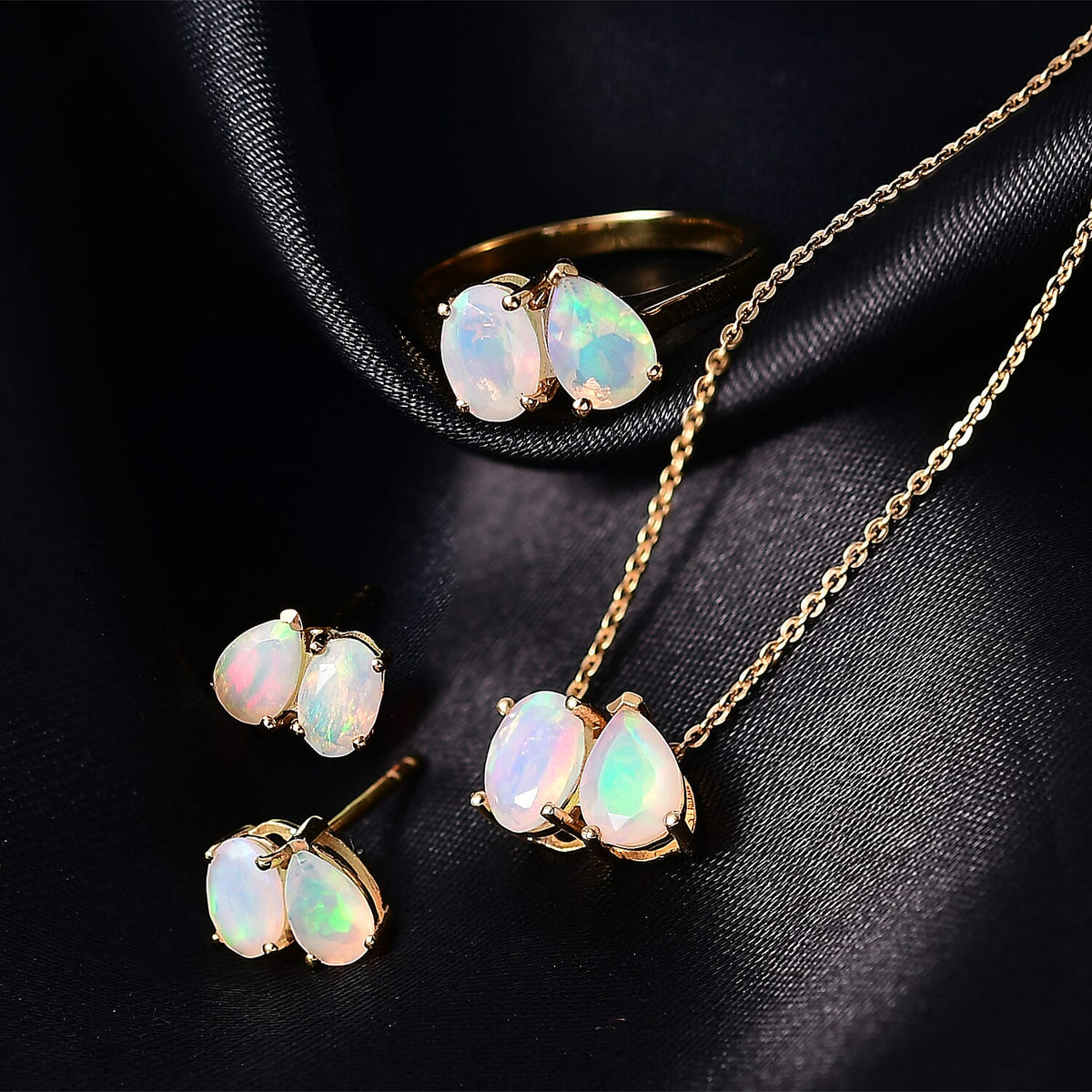3 Piece Set - D'Joy TOI ET MOI Ethiopian Opal Earring, Ring and Pendant with Chain in 18K Vermeil Yellow Gold Plated Sterling Silver 4429689 2