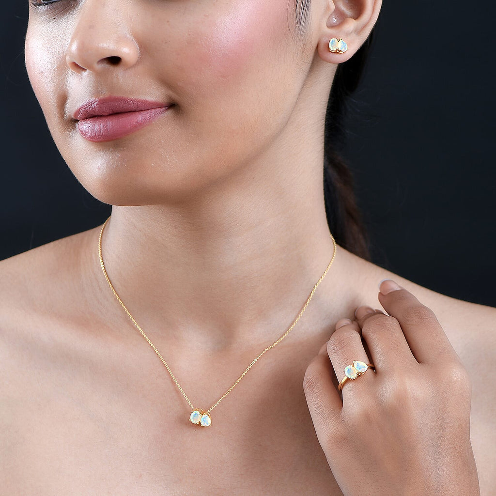 3 Piece Set - D'Joy Ethiopian Opal Earring, Ring & Pendant with Chain (Size 20) in 18K Vermeil Yellow Gold Plated Sterling Silver 2.93 Ct.