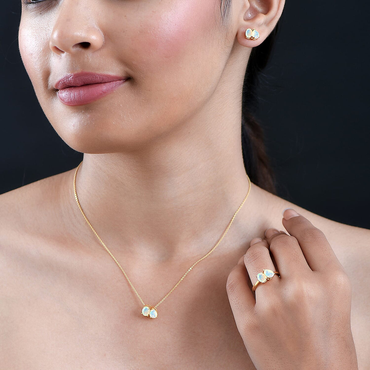 3 Piece Set - D'Joy TOI ET MOI Ethiopian Opal Earring, Ring and Pendant with Chain in 18K Vermeil Yellow Gold Plated Sterling Silver 4429689 3